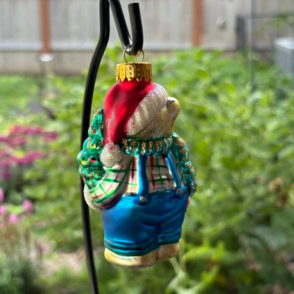 Unique Treasures Hand Crafted Glass Teddy Bear Christmas Ornament Overalls Tree